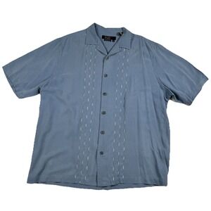 Nat Nast Short Sleeve Button Up Shirt Mens XL American Fit Blue Silk Bowling